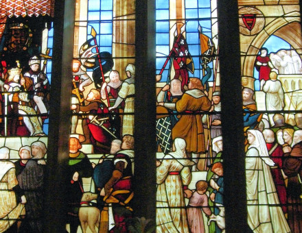 Henry III depicted in stained glass, chapel of the Maison Dieu, 19th century. Photograph by Jim Linwood